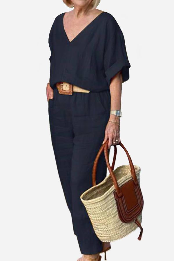 Rossa | Damen set V-Ausschnitt Top und Straight Hose