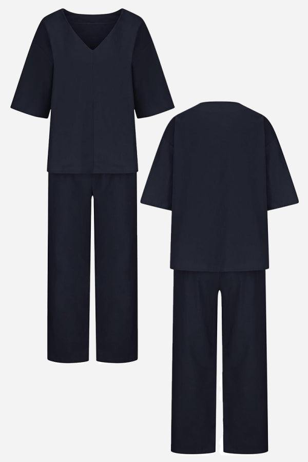 Rossa | Damen set V-Ausschnitt Top und Straight Hose