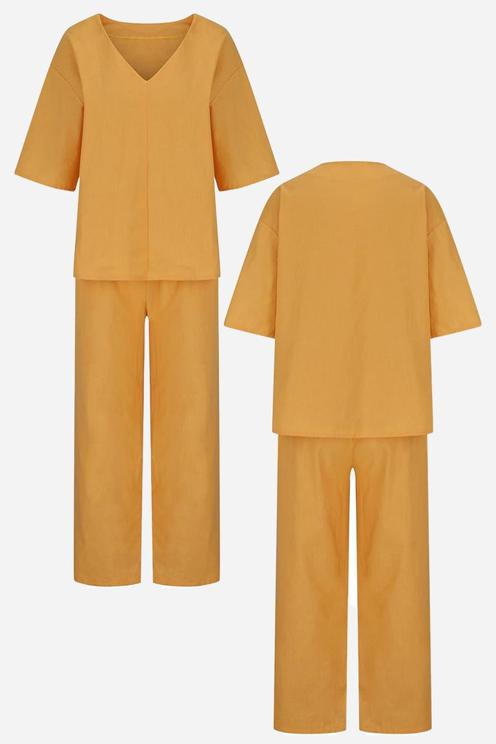 Rossa | Damen set V-Ausschnitt Top und Straight Hose