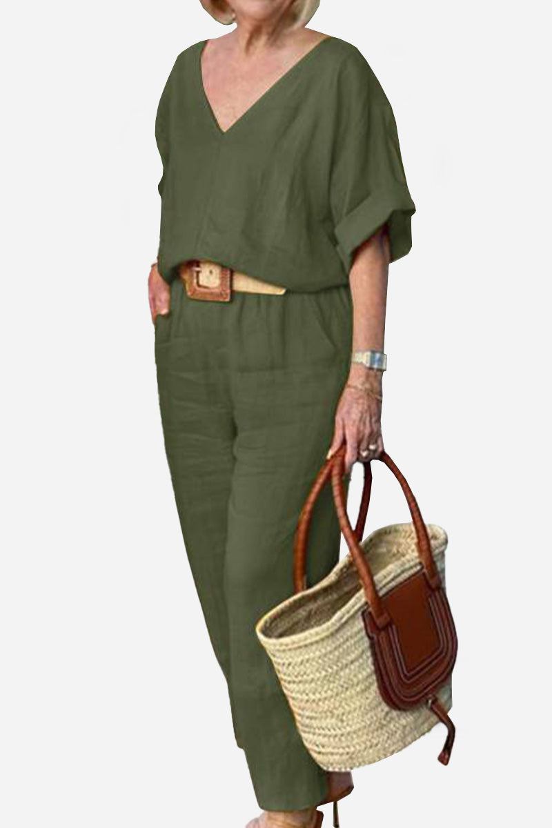 Rossa | Damen set V-Ausschnitt Top und Straight Hose