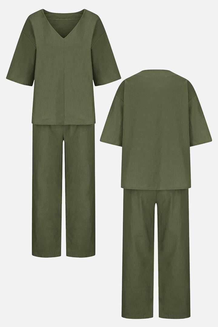 Rossa | Damen set V-Ausschnitt Top und Straight Hose