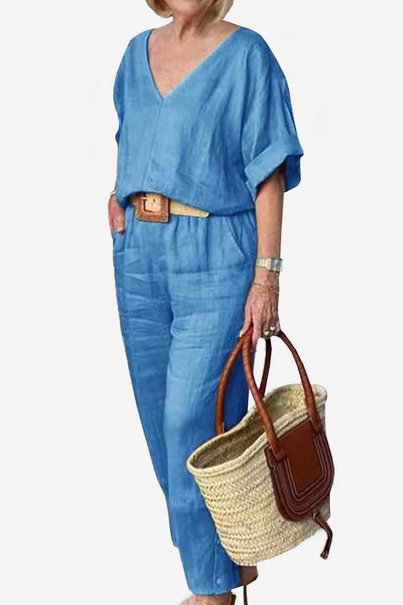 Rossa | Damen set V-Ausschnitt Top und Straight Hose