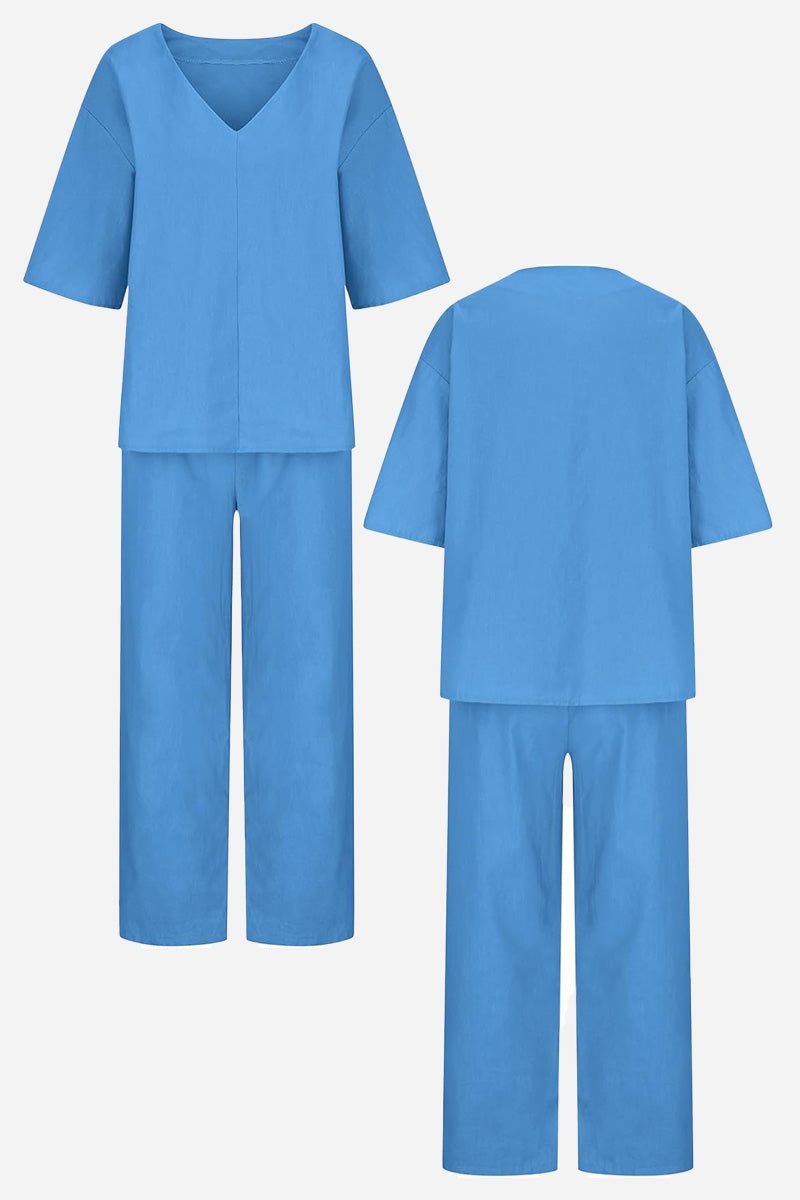Rossa | Damen set V-Ausschnitt Top und Straight Hose