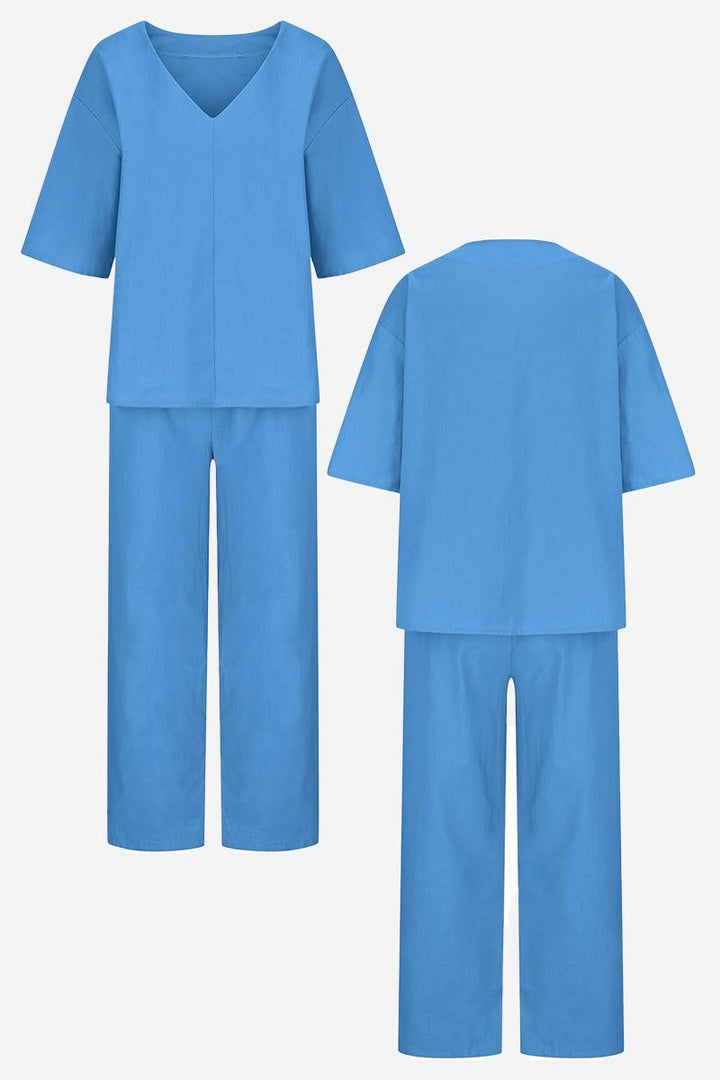 Rossa | Damen set V-Ausschnitt Top und Straight Hose