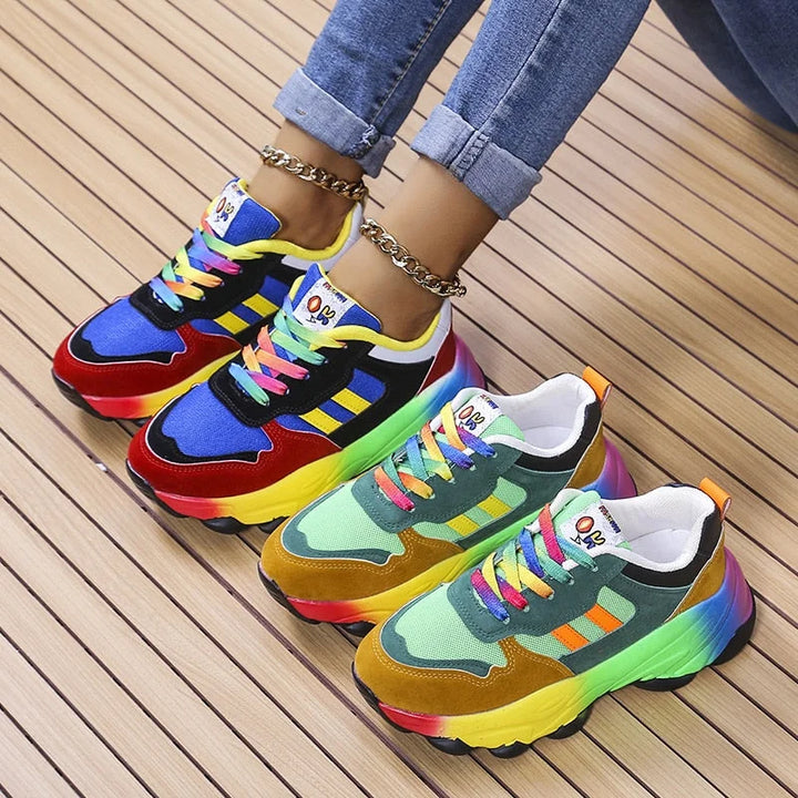 Raya | Damen Chunky Sneaker Bunt Plateau Turnschuhe Regenbogen