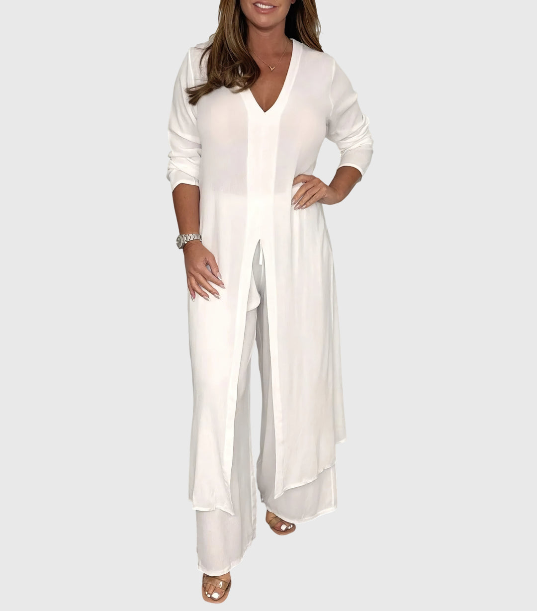 Citra | Damen Zweiteiler Longbluse und Weite Hose Set Elegant