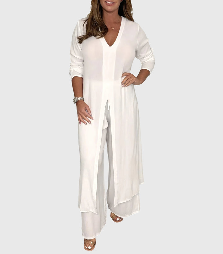 Citra | Damen Zweiteiler Longbluse und Weite Hose Set Elegant