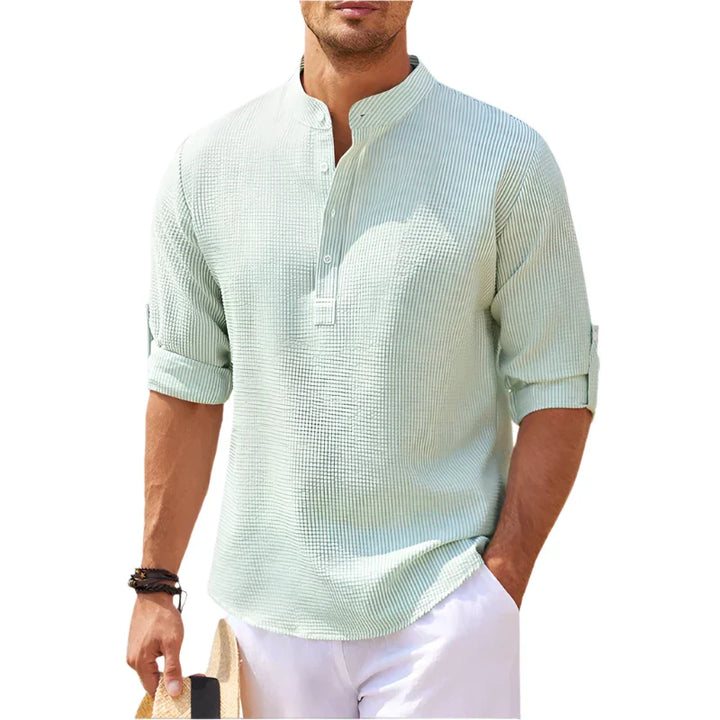 Arlo | Herren hemd Kurzarm Henley Stehkragen Freizeithemd