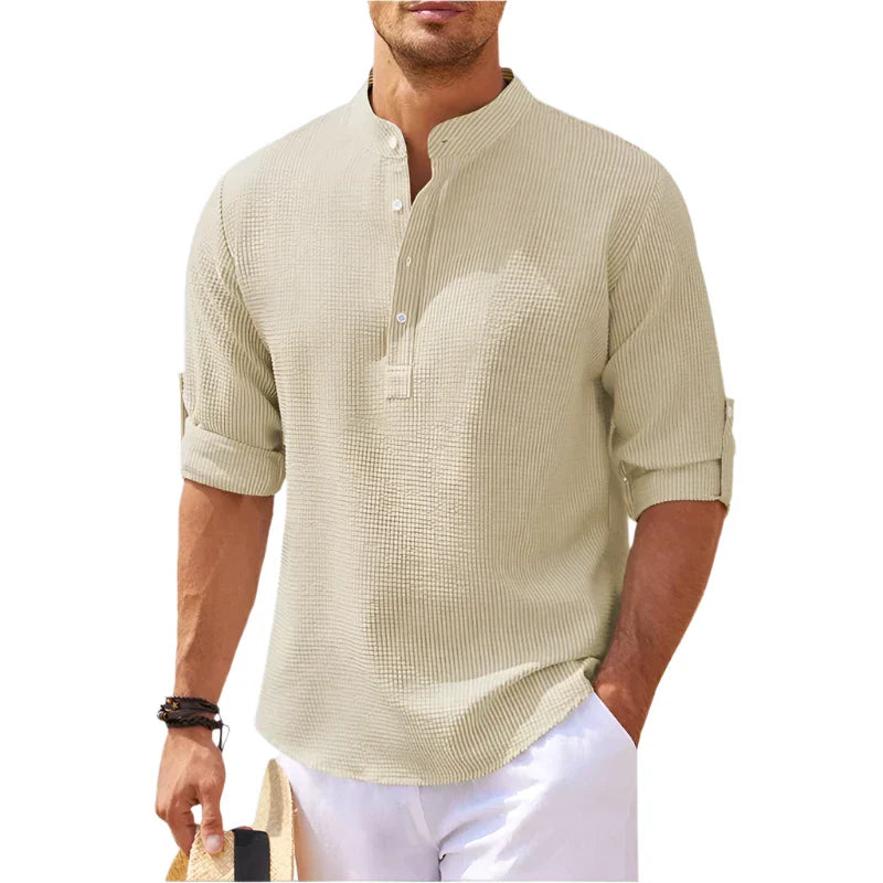 Arlo | Herren hemd Kurzarm Henley Stehkragen Freizeithemd