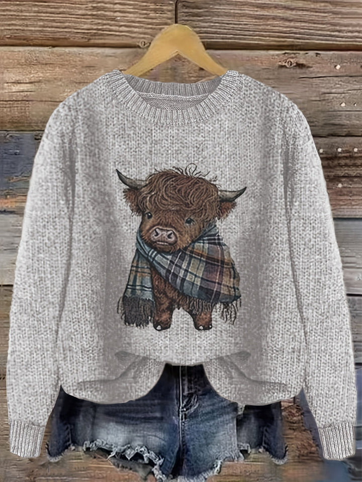Hildveke | Damen Strickpullover Highland Kuh Motiv