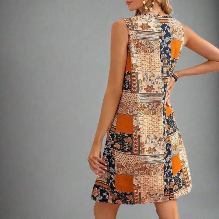 Havana | Damen Boho Minikleid Ärmellos Patchwork Muster Sommer
