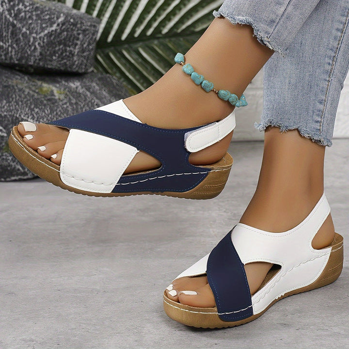Luva | Damen Keilsandalen Zweifarbig Klettverschluss Sommer Flach