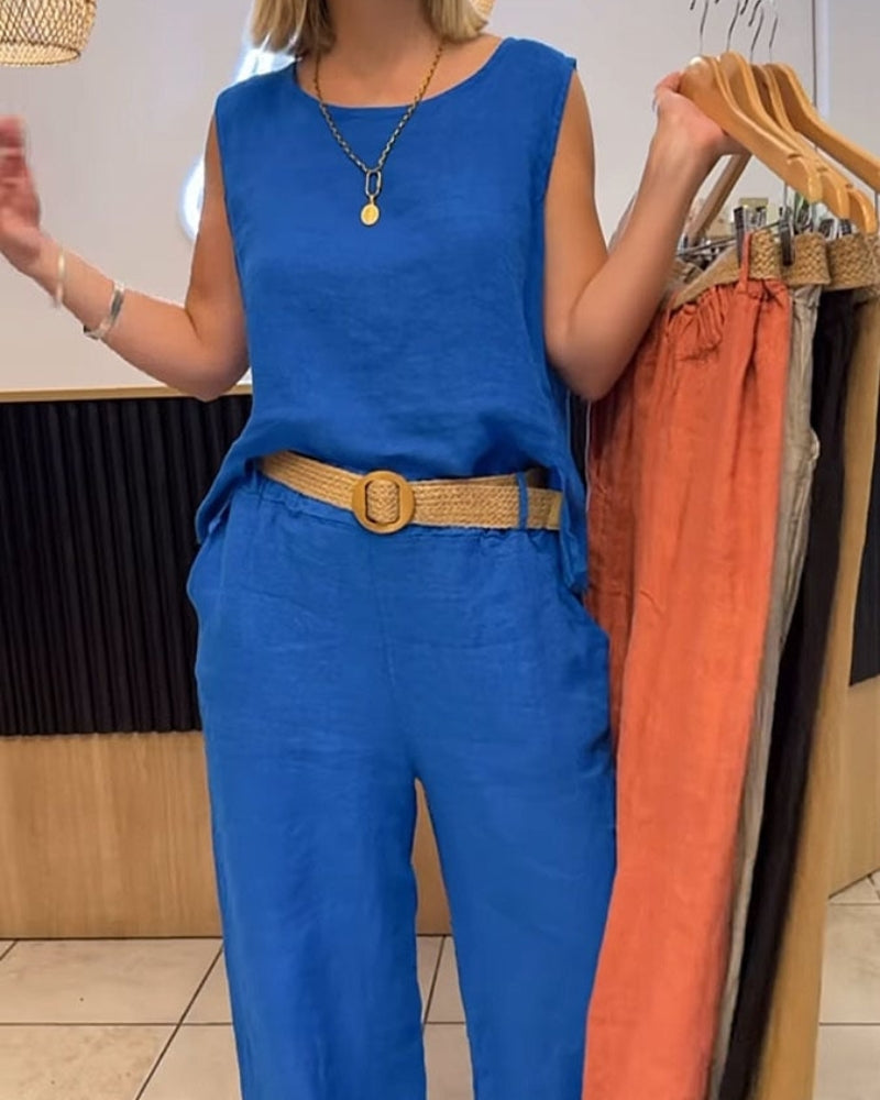 Sofia | Damen Zweiteiler Set Ärmellos Weite Hose Sommer