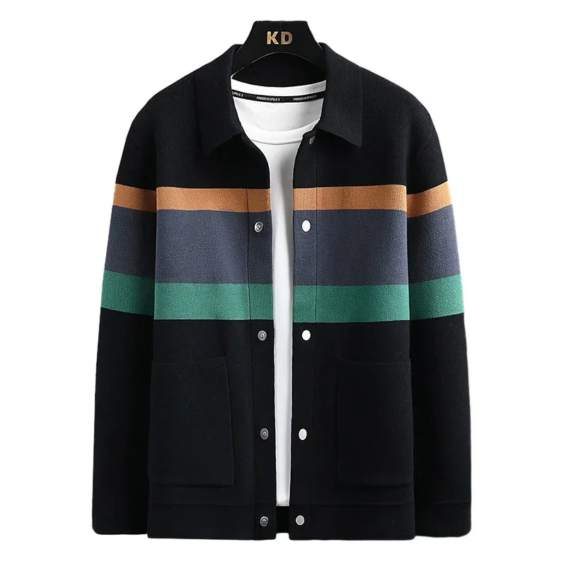 Cole | Herren Strickjacke Streifen Snap-Button Varsity Herbst