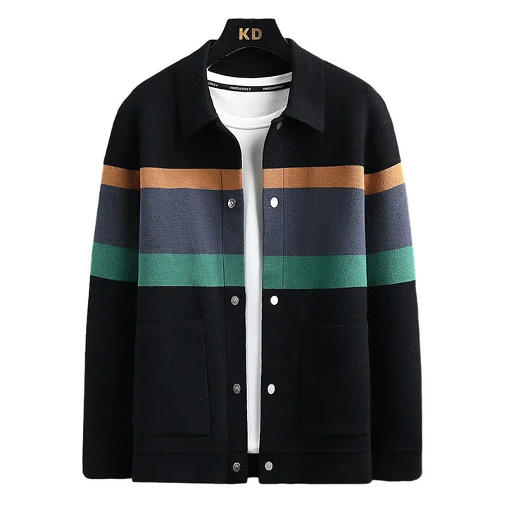 Cole | Herren Strickjacke Streifen Snap-Button Varsity Herbst
