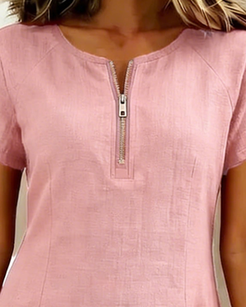 Mia | Damen kleid Kurzarm A-Linie mit Reißverschluss