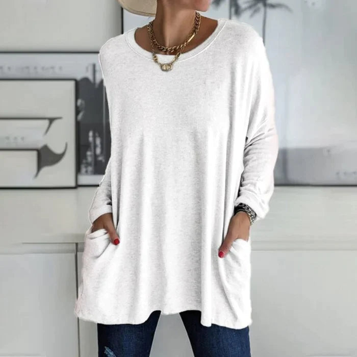 Noja | Damen Longshirt Übergroß Rundhals Seitentaschen Herbst