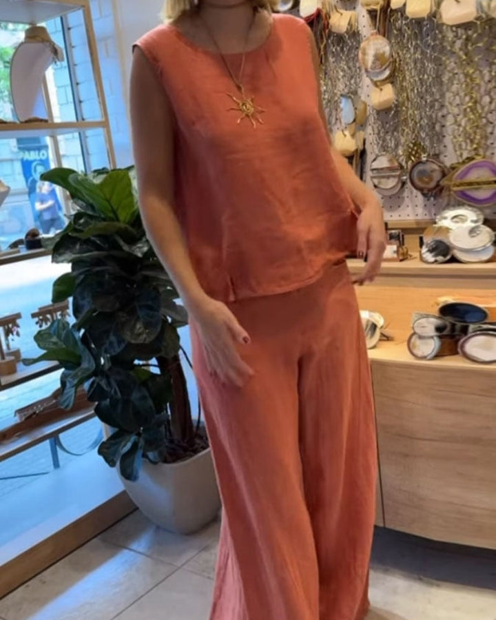 Sofia | Damen Zweiteiler Set Ärmellos Weite Hose Sommer