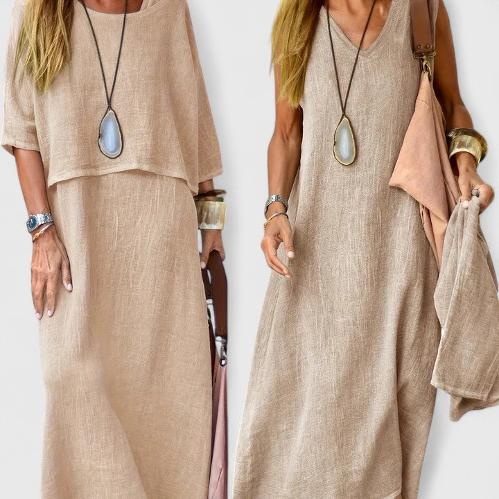 Sandy | Damen Zweiteiler Maxikleid mit Top Optik Sommeroutfit