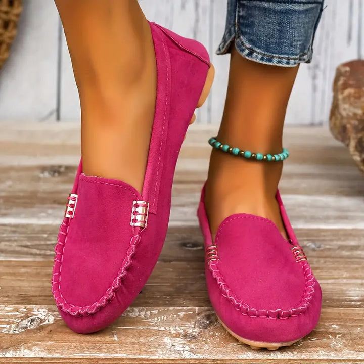 Nina | Damen Mokassin Flach Velours Slip-On Komfortschuh