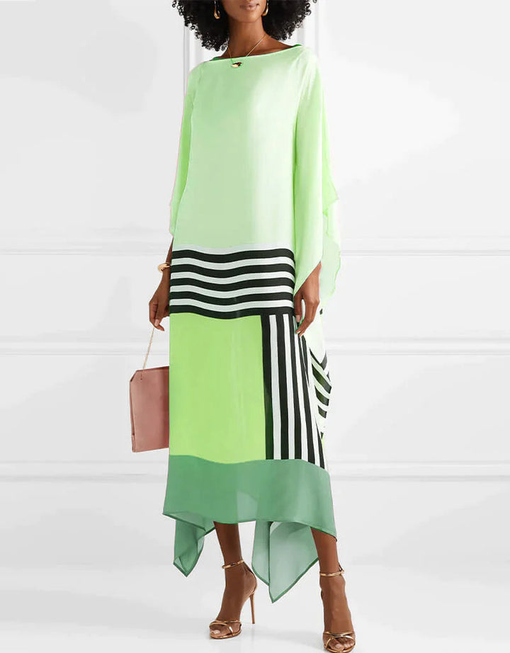 Vivienne | Damen Kaftan Kleid Fledermausärmel Colorblock Maxi