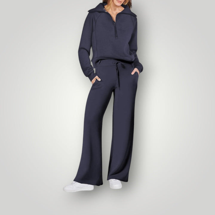 Luna | Damen Loungewear Set 2-teilig Half-Zip Pullover Weite Hose