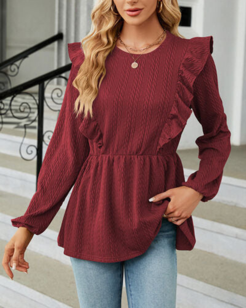Nalie | Damen Rüschenbluse Langarm Peplum Top Damen Elegant