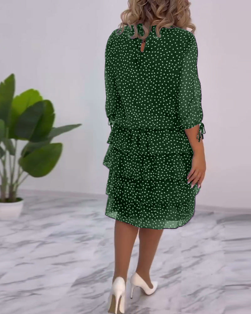 Vivian | Damen Chiffonkleid Gepunktet Lagen-Rock ¾ Arm