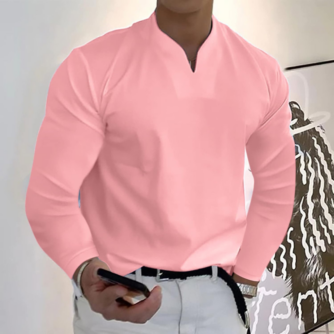 Jem | Herren Langarm Poloshirt V-Ausschnitt Slim Fit Polo