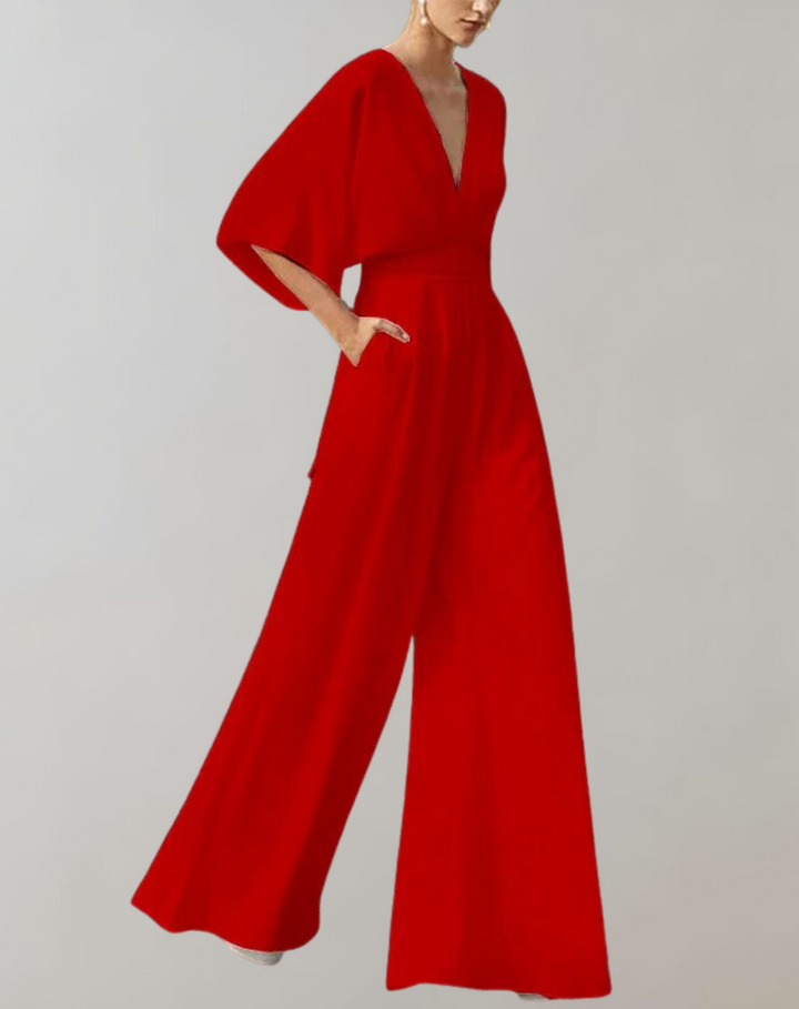 Reva | Damen Jumpsuit Weites Bein V-Ausschnitt Festlich Abendmode