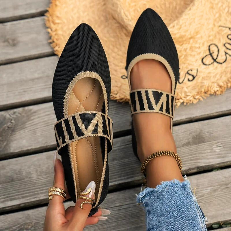 Pippa | Damen Ballerinas Spitz Mary Jane Kariert Komfort Flats