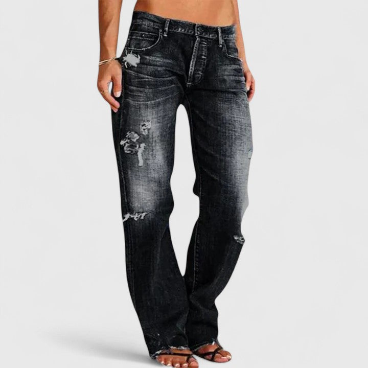 Lamera | Damen Jeans Wide Leg Low Waist Destroyed