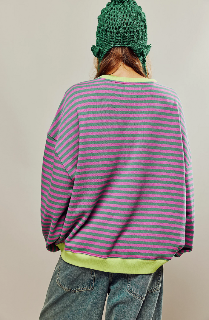 Billie | Damen Übergroß Sweatshirt Gestreift Rundhals Langarm