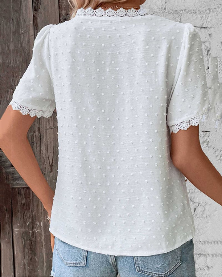 Elena | Damen Bluse Kurzarm mit V-Ausschnitt und Spitze