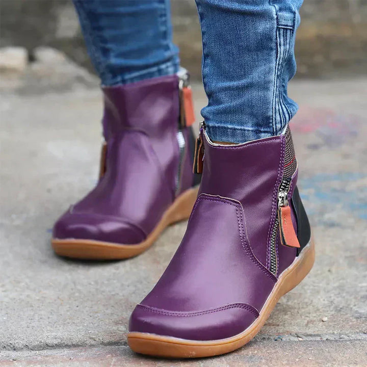 Ida | Damen Ankle Boots Flach Seitlicher Reißverschluss Winterstiefel
