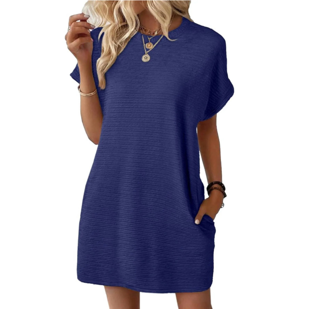 Siona | Damen T-Shirt Kleid Kurzarm Rundhals Mini Unifarbe