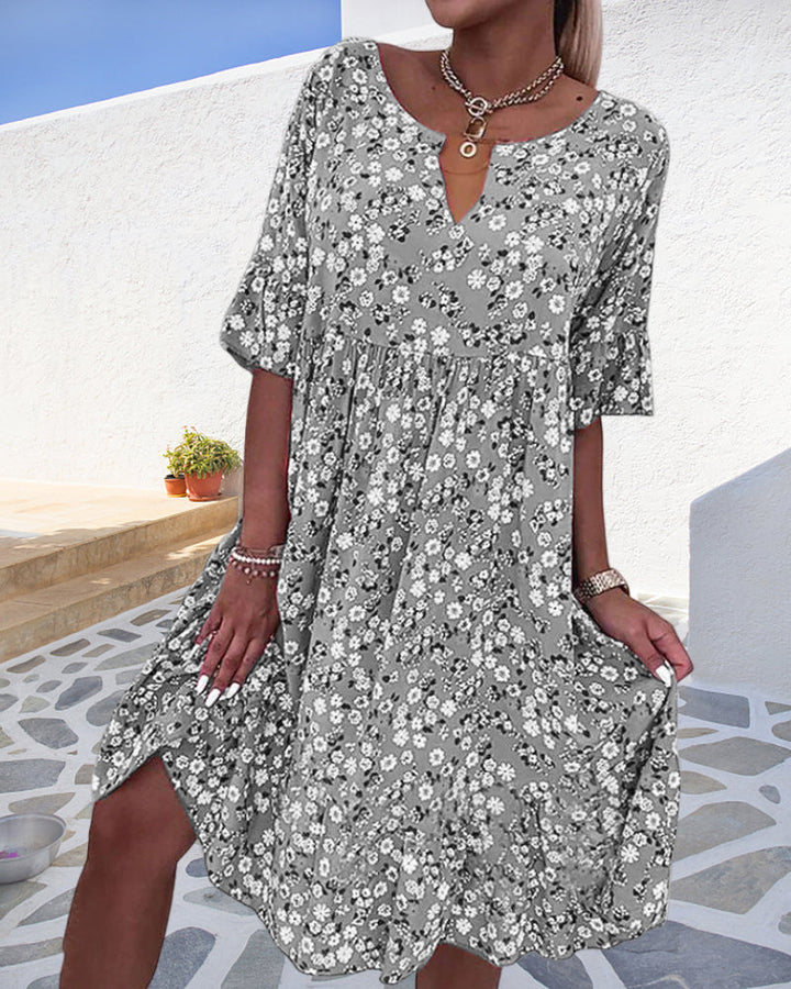 Rosie | Damen Sommerkleid Blumenmuster V-Ausschnitt Kurzarm