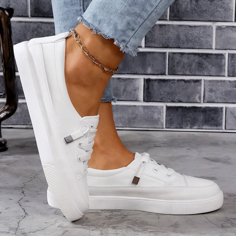 Clea | Damen Sneaker Flach Schnürschuh Lederoptik Freizeitschuh