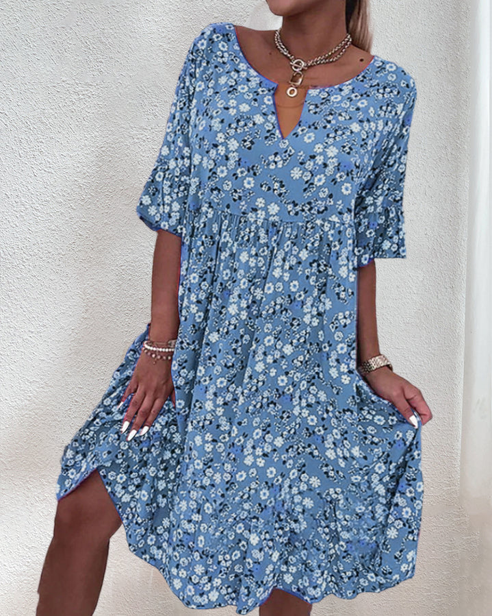 Rosie | Damen Sommerkleid Blumenmuster V-Ausschnitt Kurzarm