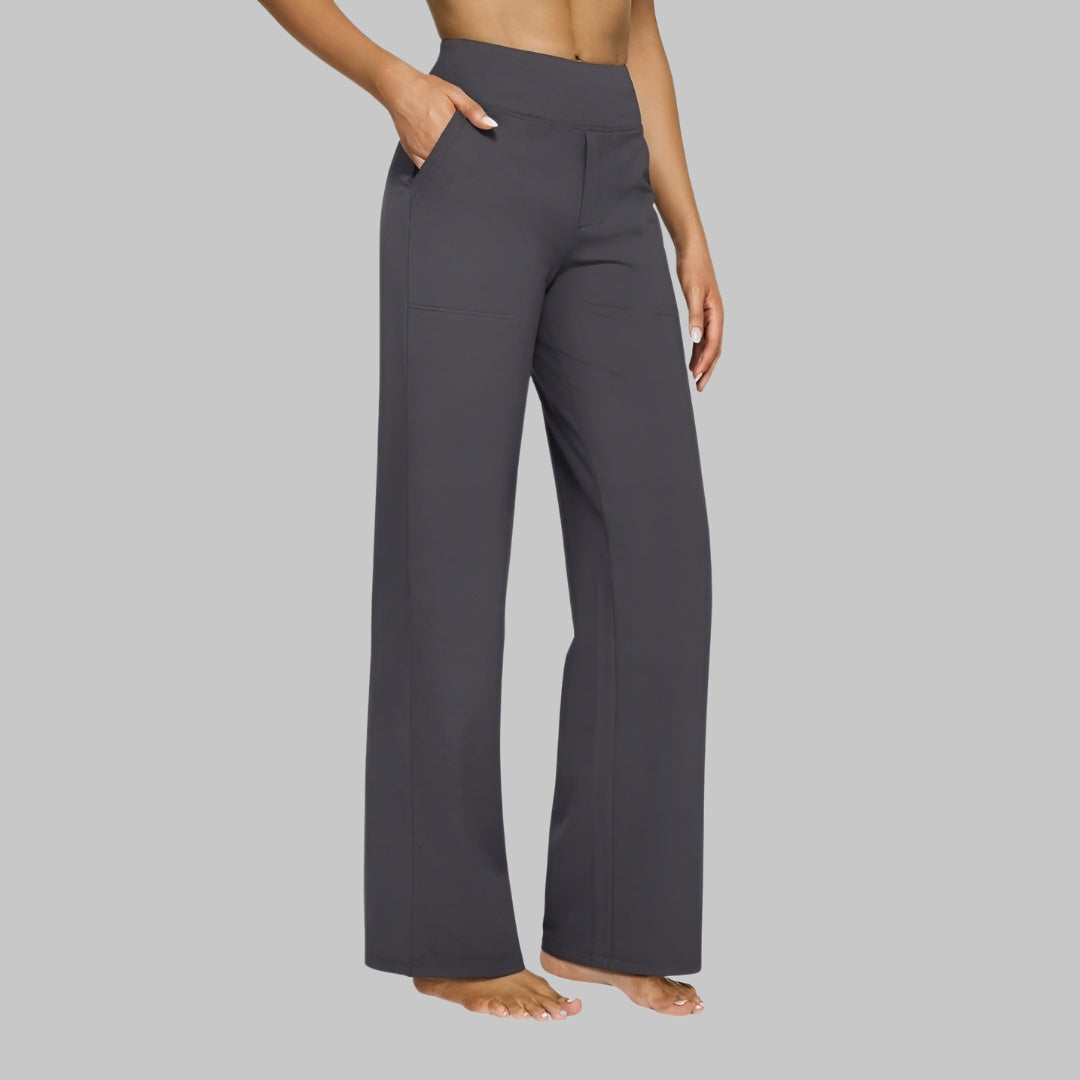 Olla | Damen Highwaist Weite Hose Stretch Freizeithose mit Taschen