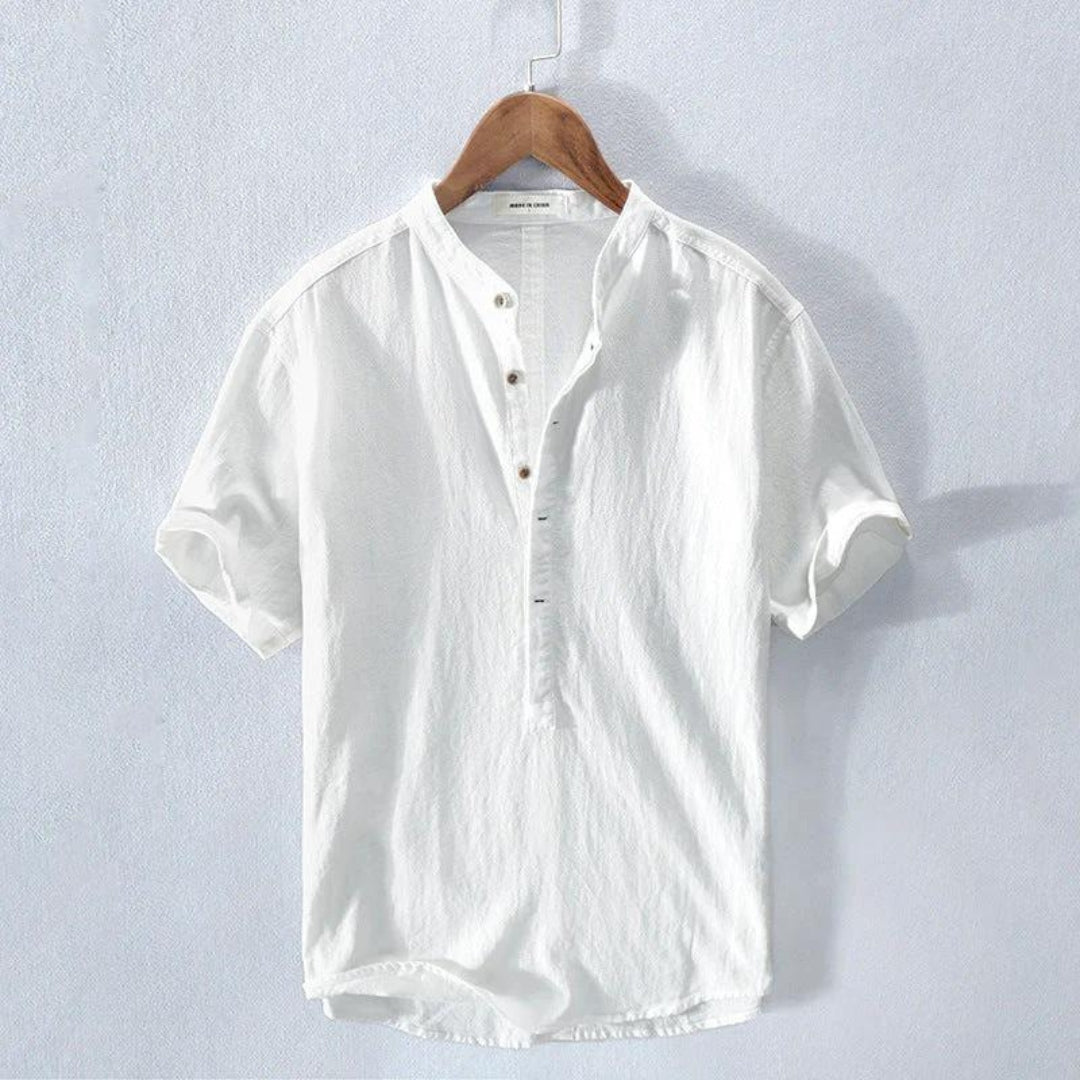 Luca | Herren Leinenhemd Kurzarm Stehkragen Sommerhemd Casual