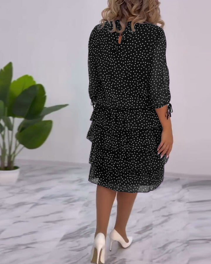 Vivian | Damen Chiffonkleid Gepunktet Lagen-Rock ¾ Arm