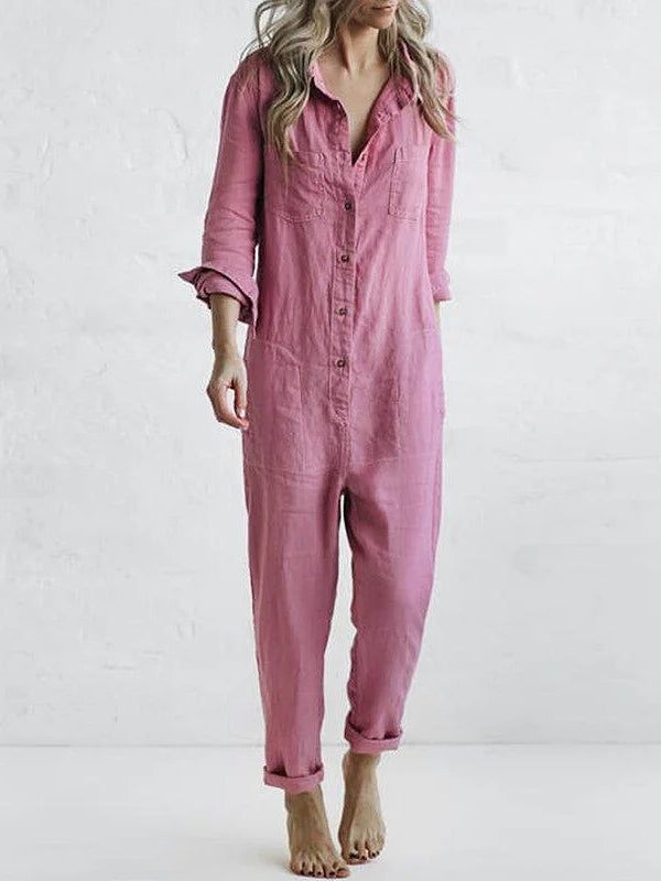Frida | Damen Jumpsuit Langarm Knopfleiste Locker