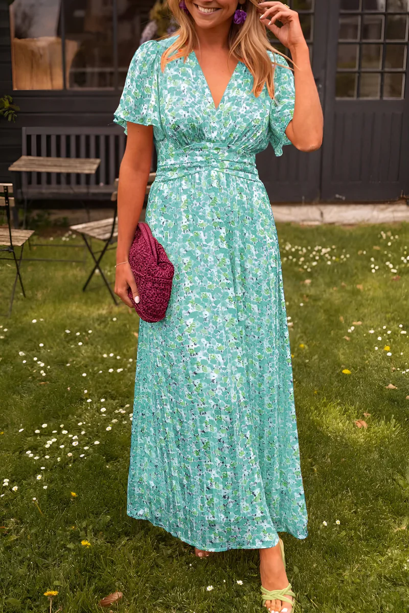 Flora | Damen Maxikleid Blumenprint V-Ausschnitt Sommerkleid