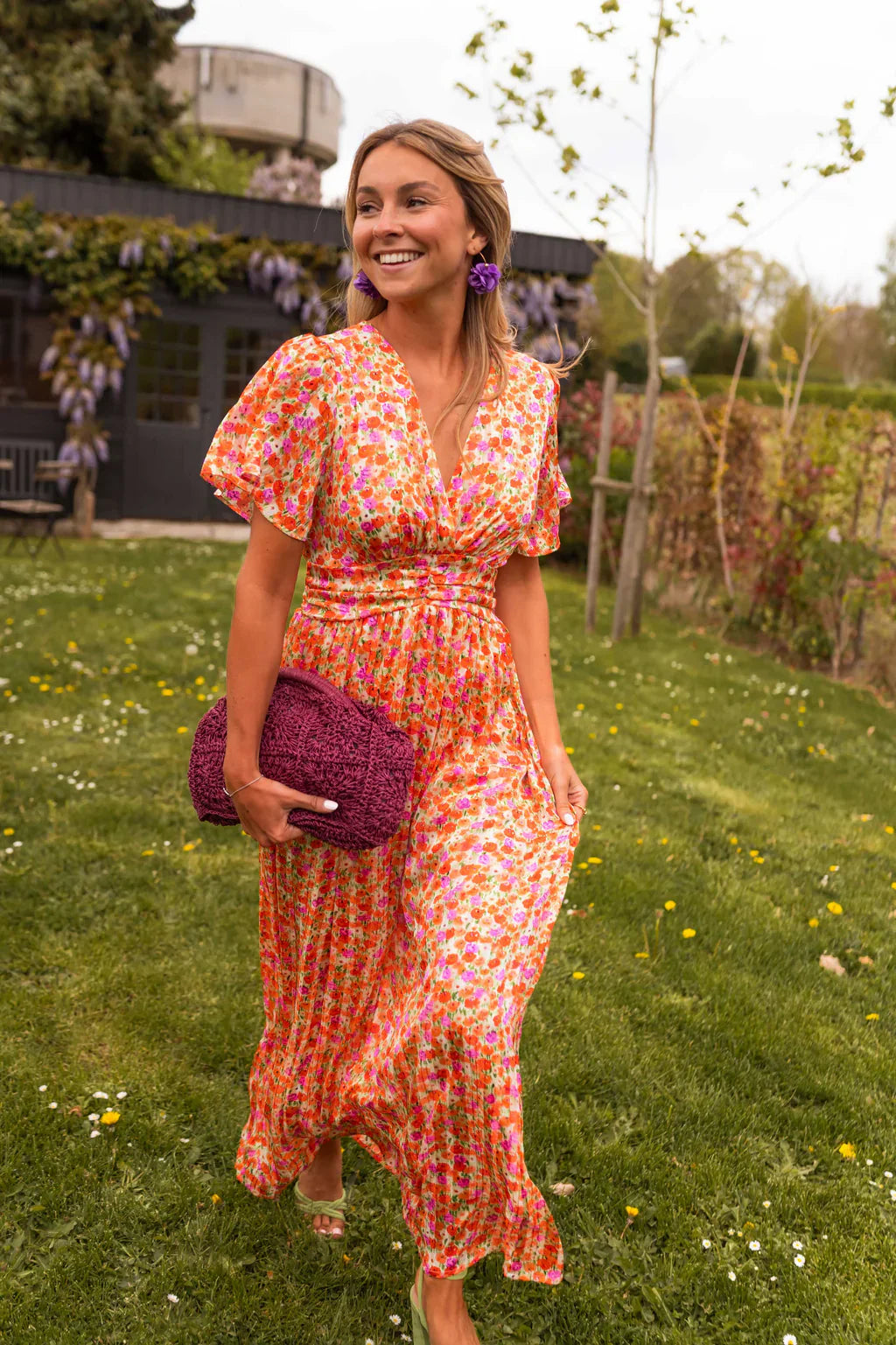 Flora | Damen Maxikleid Blumenprint V-Ausschnitt Sommerkleid