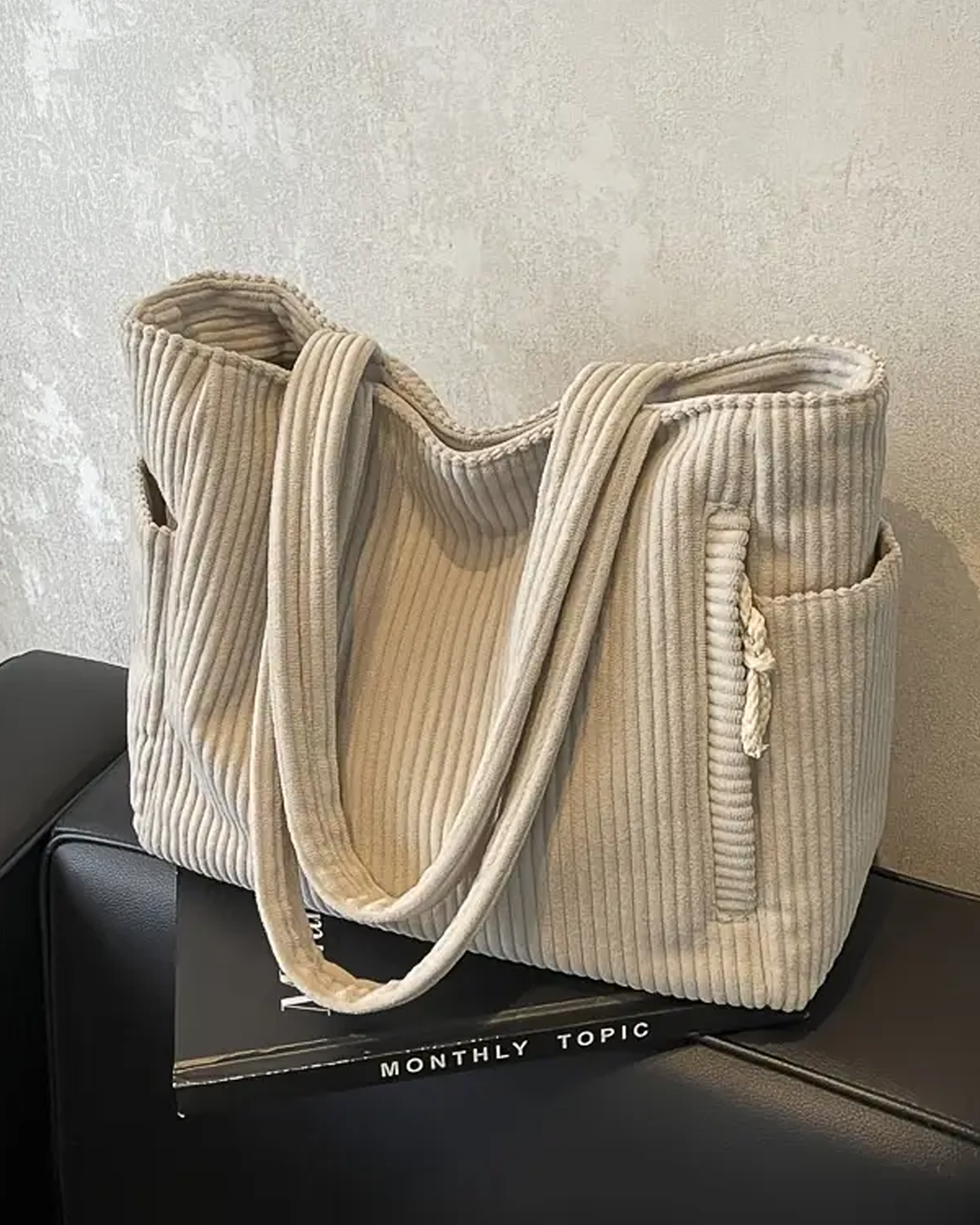 Ynna | Damen Schultertasche Cord-Optik Shopper mit Kordelzug