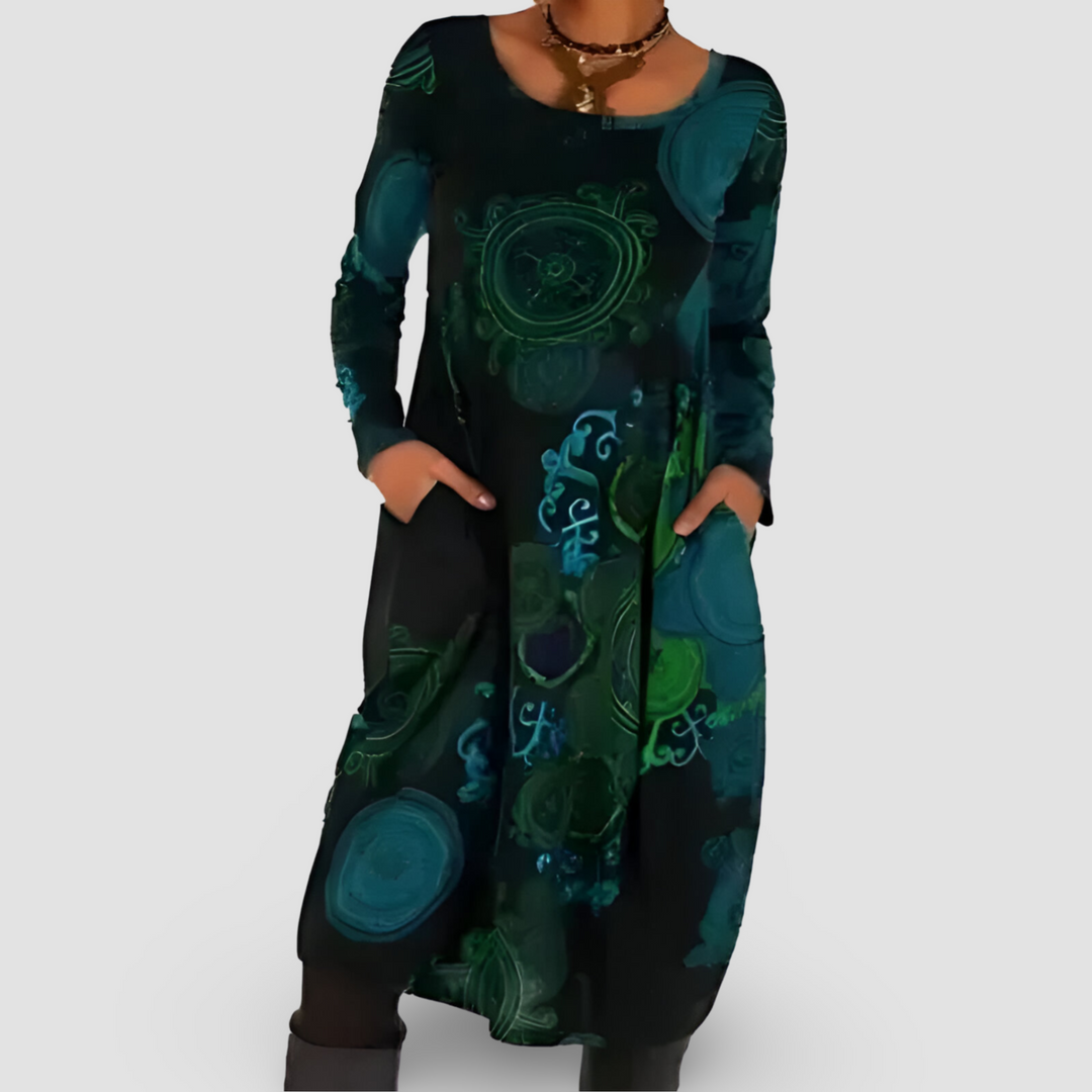 Zoe | Damen Maxikleid Langarm Mandala Print Locker