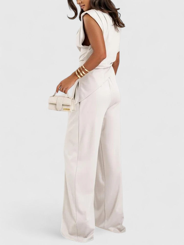 Ivory | Damen Zweiteiler Ärmellos Top und Weite Hose Set Elegant