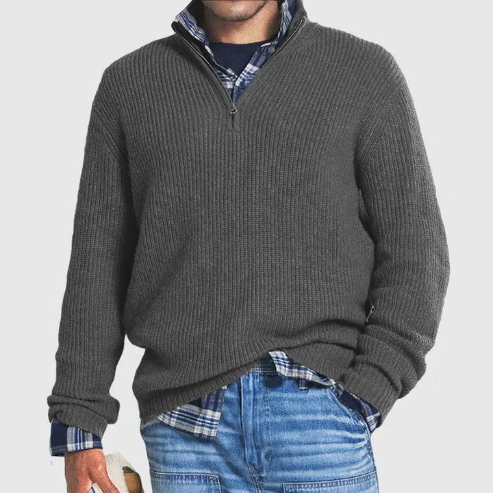 Erik | Herren Quarter-Zip pullover Ripp Stehkragen