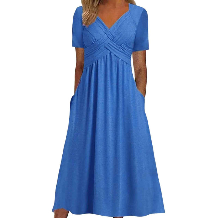 Aria | Damen Midi Kleid A-Linie Wickelausschnitt Kurzarm